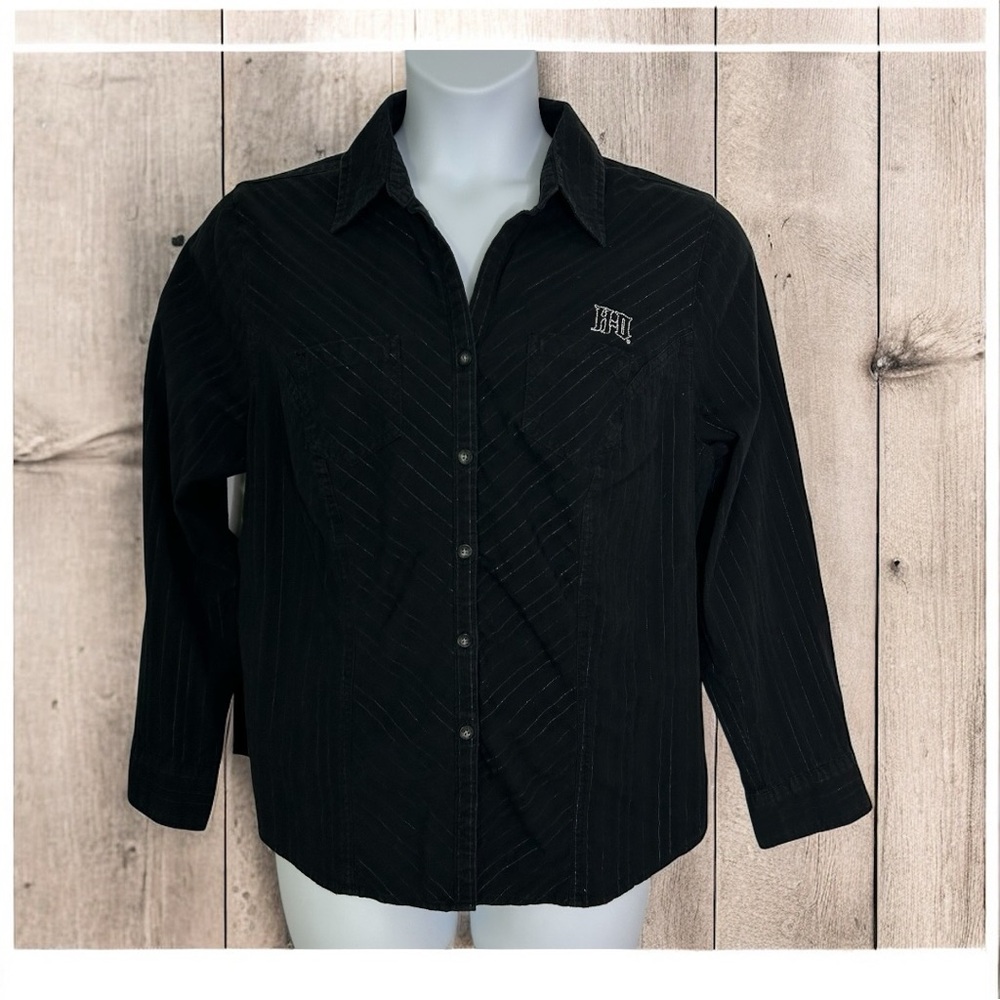 Women’s Harley Davidson black,long sleeve,pinstripe button up shirt size 1W